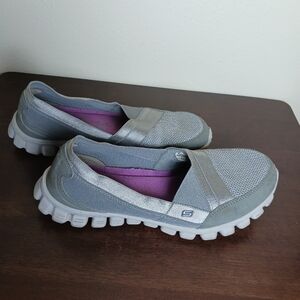 Skechers Gray Slip-On Casual Walking Sneakers with Purple Insole